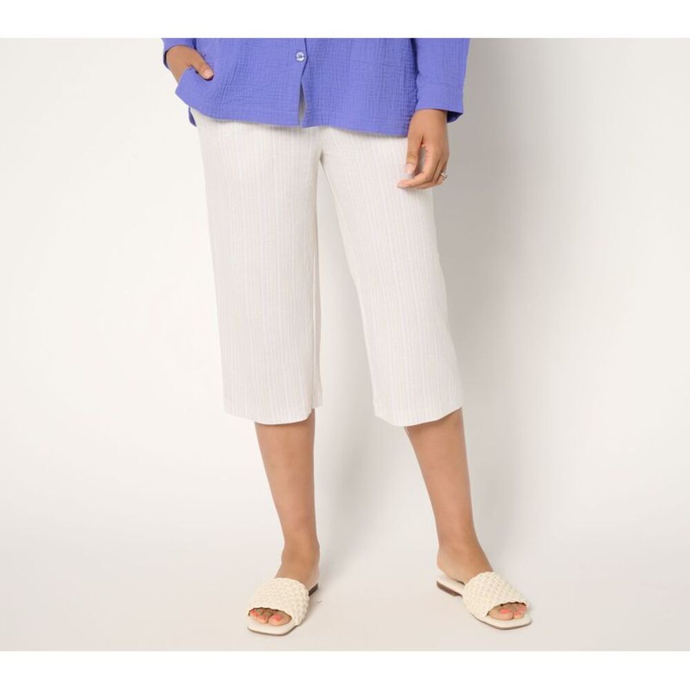Wacoal Women's Pants Sz 2XS (XXS) Cabana Knit Striped Capri Pant White A691838